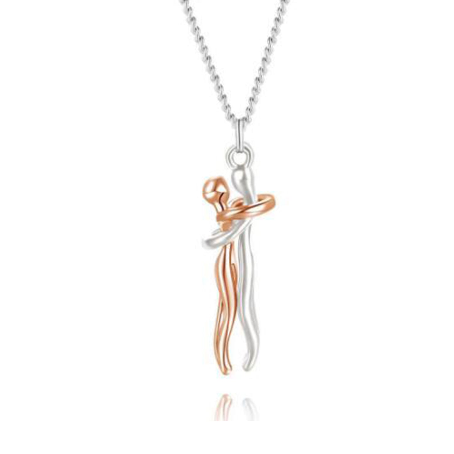 Amorital two-tone hug pendant necklace symbolizing love, unity, and connection — meaningful jewelry gift for her