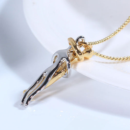 Amorital two-tone hug pendant necklace symbolizing love, unity, and connection — meaningful jewelry gift for her